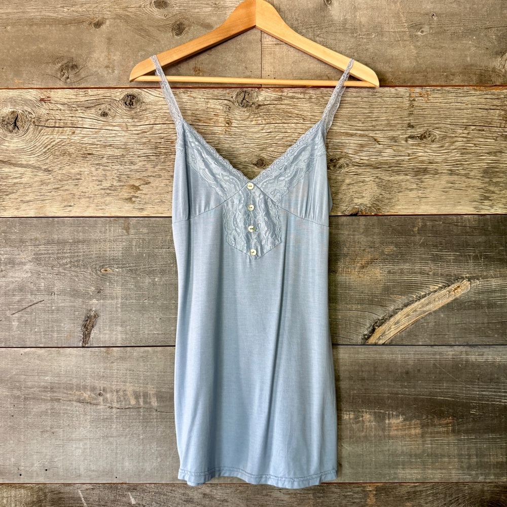 NWOT POL Cami Top Lace Trim Y2K Babydoll Lingerie Feminine Festival Light Blue M
